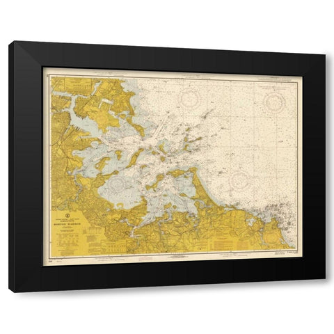 Nautical Chart - Boston Harbor ca. 1970 - Sepia Tinted Black Modern Wood Framed Art Print by NOAA Historical Map-Chart