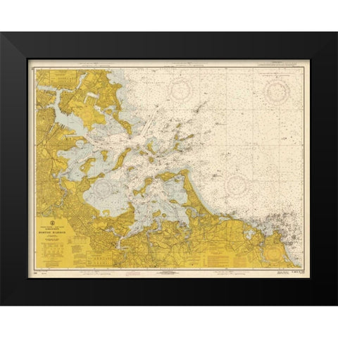Nautical Chart - Boston Harbor ca. 1970 - Sepia Tinted Black Modern Wood Framed Art Print by NOAA Historical Map-Chart