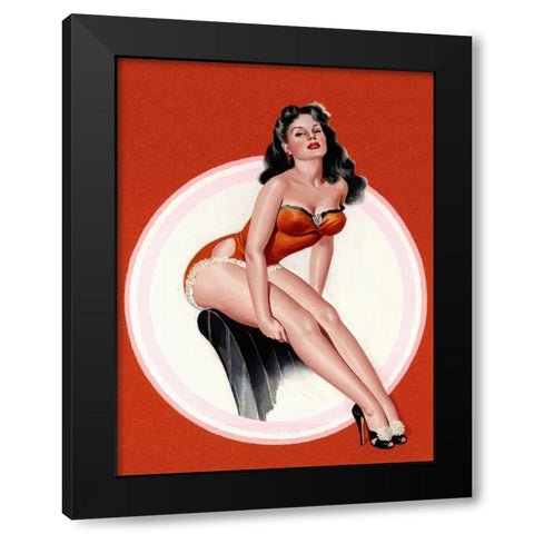 Mid-Century Pin-Ups - Eyeful Magazine - Brunette in a Red Bathing suit Black Modern Wood Framed Art Print with Double Matting by Driben, Peter