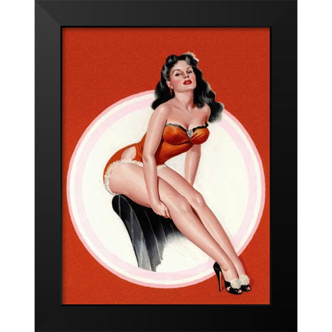 Mid-Century Pin-Ups - Eyeful Magazine - Brunette in a Red Bathing suit Black Modern Wood Framed Art Print by Driben, Peter