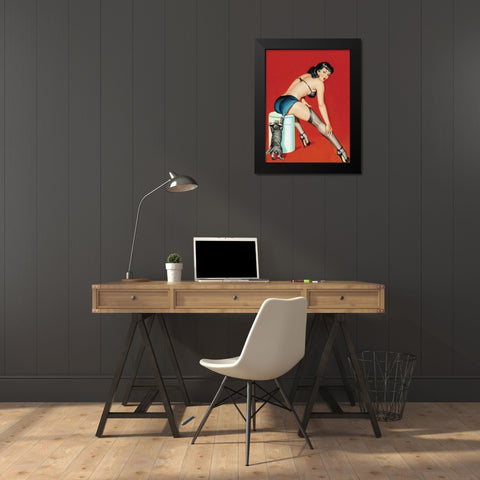 Mid-Century Pin-Ups - Flirt Magazine - Playful Pussy Black Modern Wood Framed Art Print by Driben, Peter