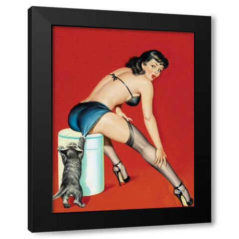 Mid-Century Pin-Ups - Flirt Magazine - Playful Pussy Black Modern Wood Framed Art Print with Double Matting by Driben, Peter