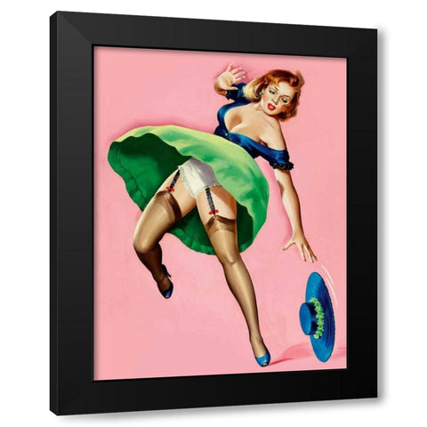 Mid-Century Pin-Ups - Wink Magazine - Strong Wind Black Modern Wood Framed Art Print with Double Matting by Driben, Peter