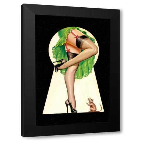 Mid-Century Pin-Ups - Through the Keyhole Black Modern Wood Framed Art Print with Double Matting by Driben, Peter