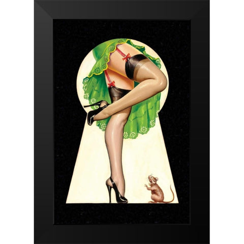 Mid-Century Pin-Ups - Through the Keyhole Black Modern Wood Framed Art Print by Driben, Peter