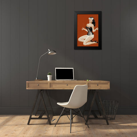 Mid-Century Pin-Ups - Lacing her bra Black Modern Wood Framed Art Print by Driben, Peter