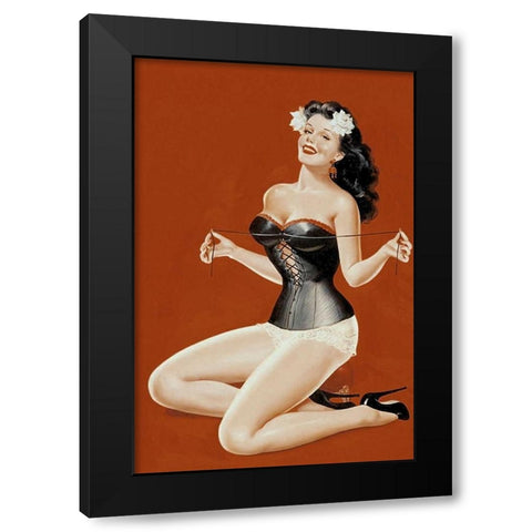 Mid-Century Pin-Ups - Lacing her bra Black Modern Wood Framed Art Print by Driben, Peter