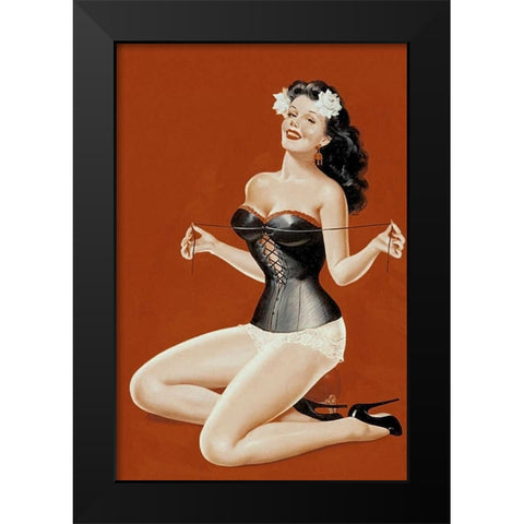 Mid-Century Pin-Ups - Lacing her bra Black Modern Wood Framed Art Print by Driben, Peter