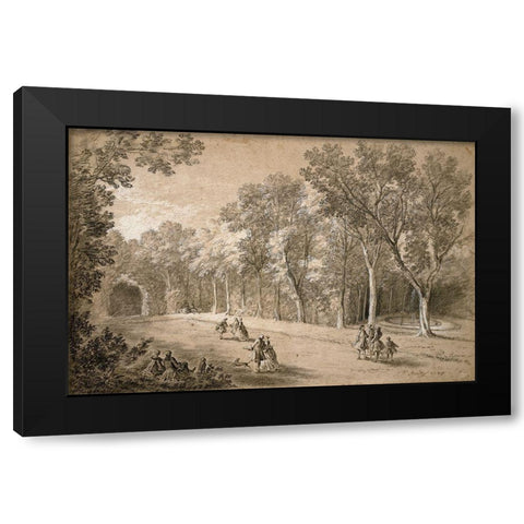 Park Scene Black Modern Wood Framed Art Print by Oudry, Jean-Baptiste