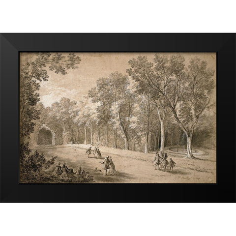 Park Scene Black Modern Wood Framed Art Print by Oudry, Jean-Baptiste