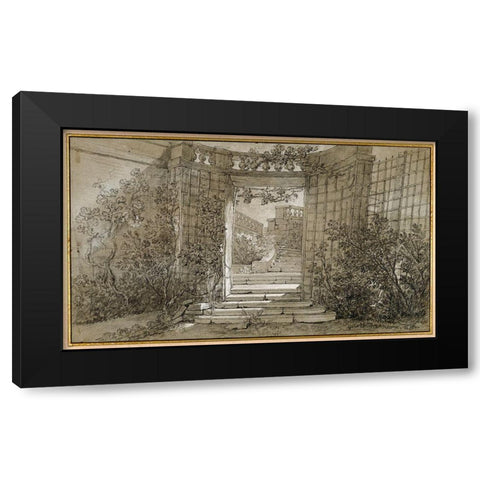 Landscape with a Staircase and a Balustrade, ca. 1744-47 Black Modern Wood Framed Art Print by Oudry, Jean-Baptiste