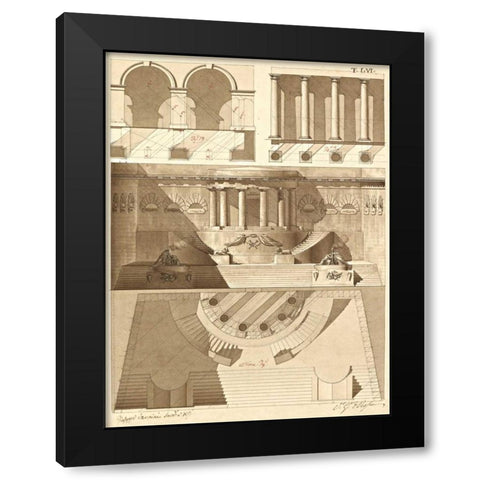 Plate 56 for Elements of Civil Architecture, ca. 1818-1850 Black Modern Wood Framed Art Print with Double Matting by Vannini, Giuseppe