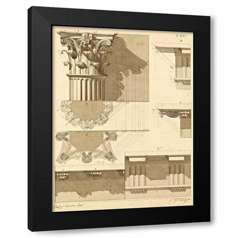 Plate 55 for Elements of Civil Architecture, ca. 1818-1850 Black Modern Wood Framed Art Print with Double Matting by Vannini, Giuseppe
