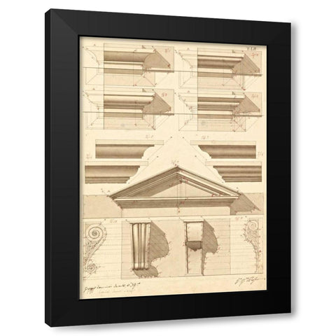 Plate 52 for Elements of Civil Architecture, ca. 1818-1850 Black Modern Wood Framed Art Print by Vannini, Giuseppe