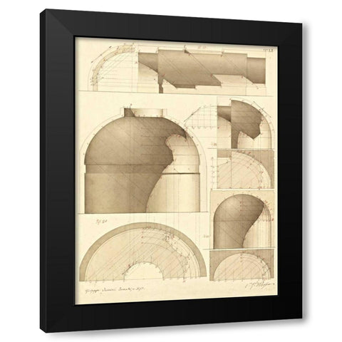 Plate 51 for Elements of Civil Architecture, ca. 1818-1850 Black Modern Wood Framed Art Print with Double Matting by Vannini, Giuseppe