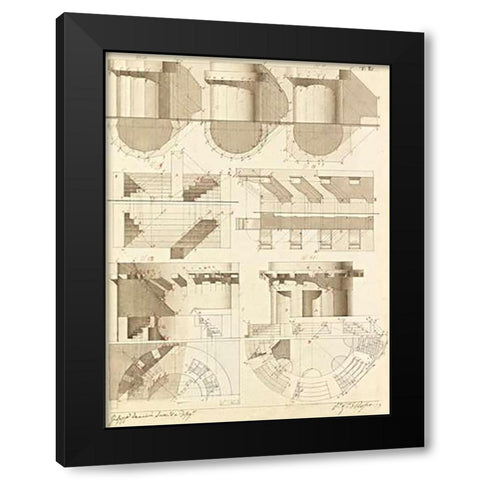 Plate 50 for Elements of Civil Architecture, ca. 1818-1850 Black Modern Wood Framed Art Print by Vannini, Giuseppe