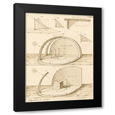 Plate 47 for Elements of Civil Architecture, ca. 1818-1850 Black Modern Wood Framed Art Print with Double Matting by Vannini, Giuseppe