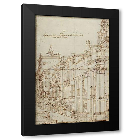The Campo S. Basso: The North Side with the Church, 1740s Black Modern Wood Framed Art Print by Canaletto