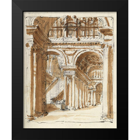 Grand entrance hall, Italy, 1786 Black Modern Wood Framed Art Print by Peyre, Marie-Joseph