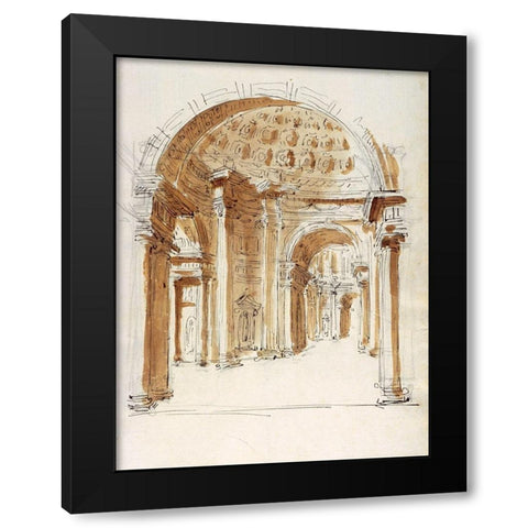 Interior hallway, Italy, 1786 Black Modern Wood Framed Art Print with Double Matting by Peyre, Marie-Joseph