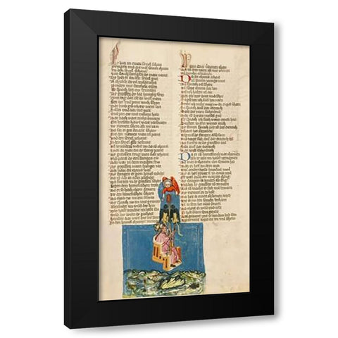 Alexander the Great in the Air Black Modern Wood Framed Art Print by German 15th Century