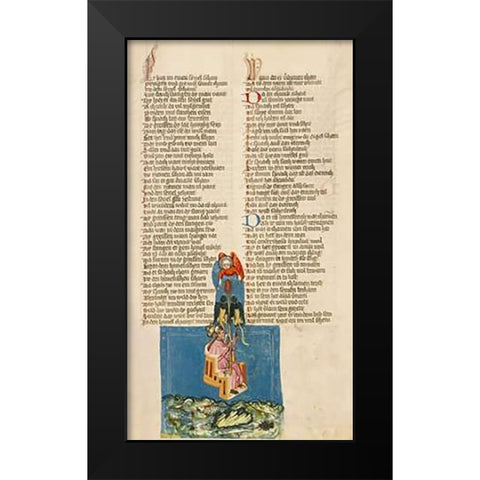 Alexander the Great in the Air Black Modern Wood Framed Art Print by German 15th Century