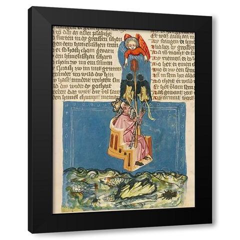 Alexander the Great in the Air (detail) Black Modern Wood Framed Art Print by German 15th Century