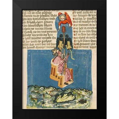 Alexander the Great in the Air (detail) Black Modern Wood Framed Art Print by German 15th Century