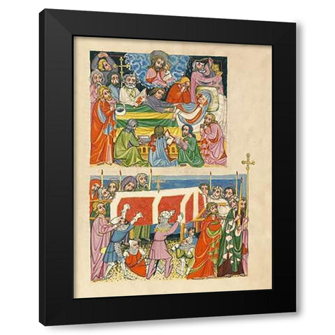 The Death of the Virgin; The Punishment of the Mockers Black Modern Wood Framed Art Print with Double Matting by German 15th Century