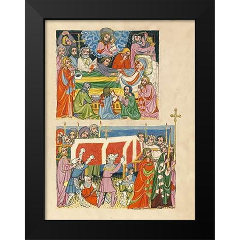 The Death of the Virgin; The Punishment of the Mockers Black Modern Wood Framed Art Print by German 15th Century