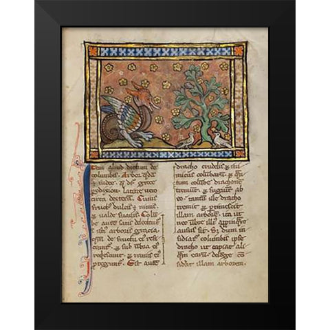 A Dragon Charging Two Doves Black Modern Wood Framed Art Print by Franco-Flemish 13th Century