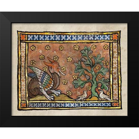 A Dragon Charging Two Doves (detail) Black Modern Wood Framed Art Print by Franco-Flemish 13th Century