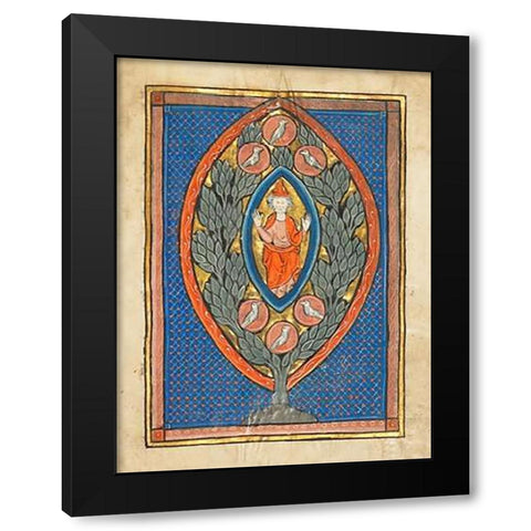 A Man Enthroned within a Mandorla in a Tree Black Modern Wood Framed Art Print by Franco-Flemish 13th Century