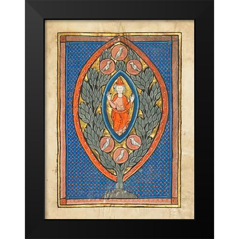 A Man Enthroned within a Mandorla in a Tree Black Modern Wood Framed Art Print by Franco-Flemish 13th Century