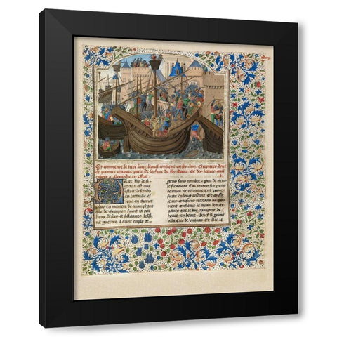 Alexander Attacks the City of Tyre Black Modern Wood Framed Art Print by Master of the Jardin de vertueuse consolation,