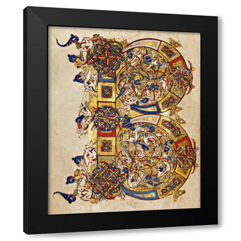 Inhabited Initial B Black Modern Wood Framed Art Print by Italian 12th Century
