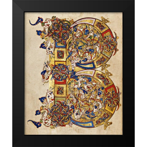 Inhabited Initial B Black Modern Wood Framed Art Print by Italian 12th Century