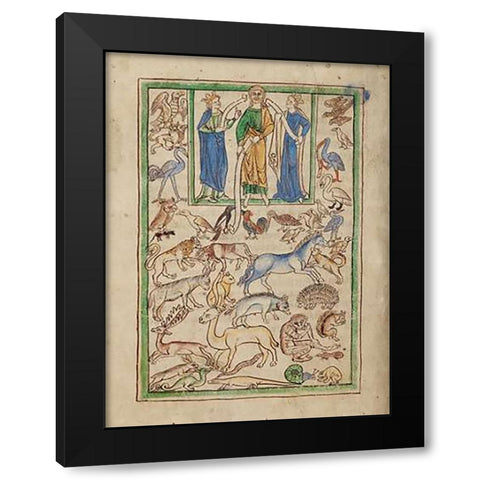 Adam Naming the Animals Black Modern Wood Framed Art Print with Double Matting by English 13th Century