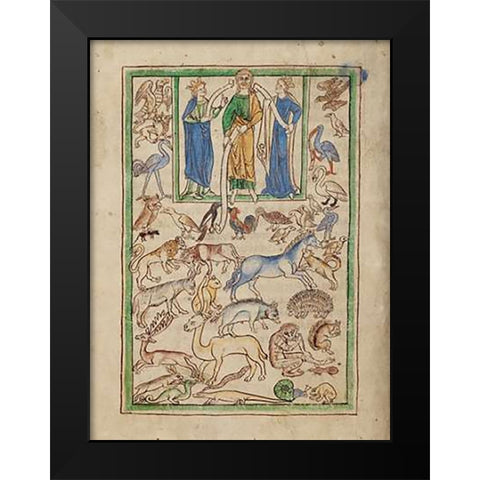 Adam Naming the Animals Black Modern Wood Framed Art Print by English 13th Century
