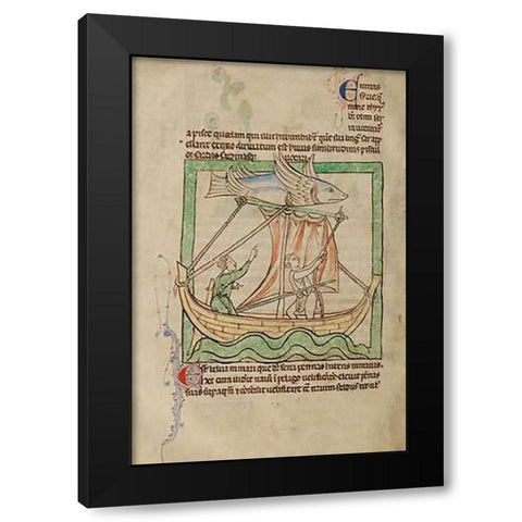 A Flying Fish Black Modern Wood Framed Art Print by English 13th Century