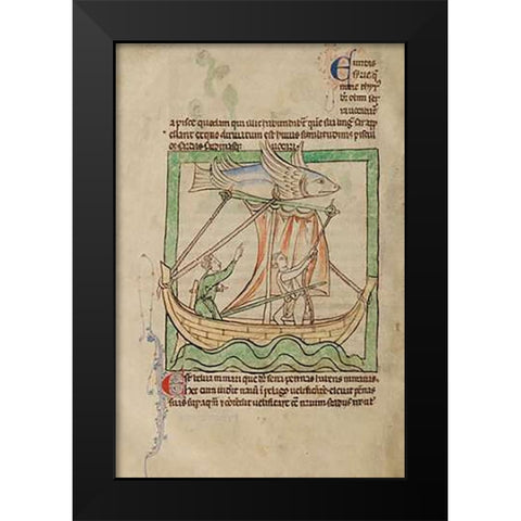 A Flying Fish Black Modern Wood Framed Art Print by English 13th Century