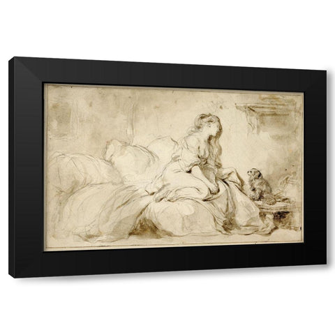 Oh! If Only He Were as Faithful to Me Black Modern Wood Framed Art Print by Fragonard, Jean-HonorÃ©