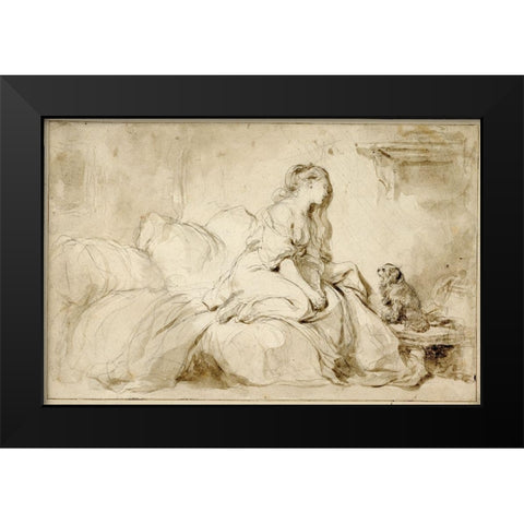 Oh! If Only He Were as Faithful to Me Black Modern Wood Framed Art Print by Fragonard, Jean-HonorÃ©
