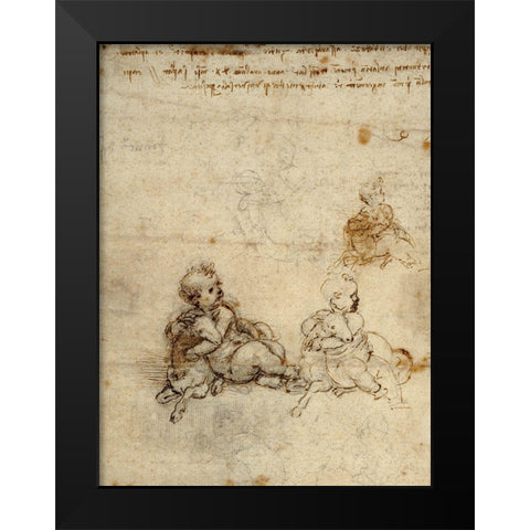 Studies for the Christ Child with a Lamb (recto) Black Modern Wood Framed Art Print by Da Vinci, Leonardo
