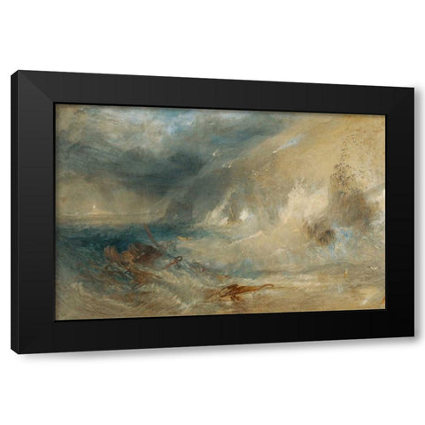 Long Ships Lighthouse, Lands End Black Modern Wood Framed Art Print by Turner, Joseph M.W.