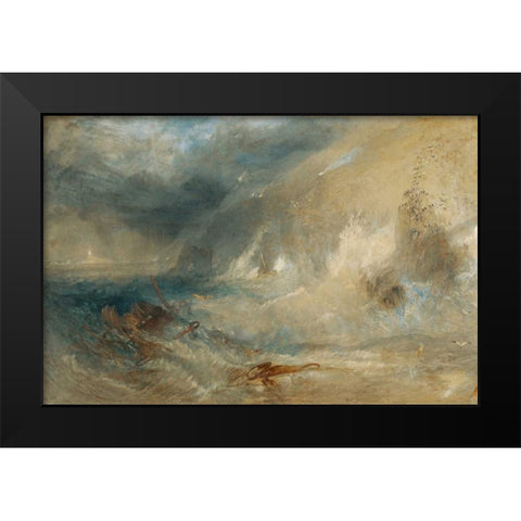 Long Ships Lighthouse, Lands End Black Modern Wood Framed Art Print by Turner, Joseph M.W.