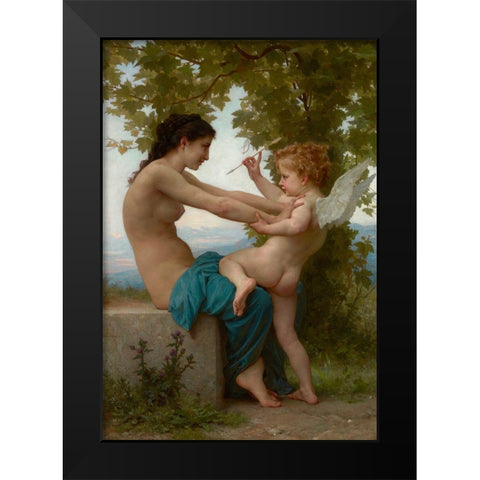 A Young Girl Defending Herself against Eros Black Modern Wood Framed Art Print by Bouguereau, William-Adolphe