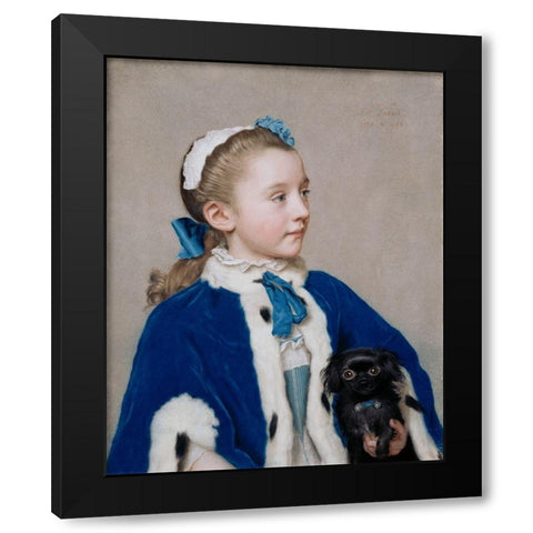 Portrait of Maria Frederike van Reede-Athlone at Seven Years of Age Black Modern Wood Framed Art Print with Double Matting by Liotard, Jean-Ã‰tienne