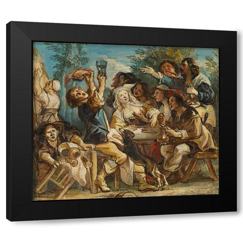 A Merry Company Black Modern Wood Framed Art Print with Double Matting by Jordaens, Jacob