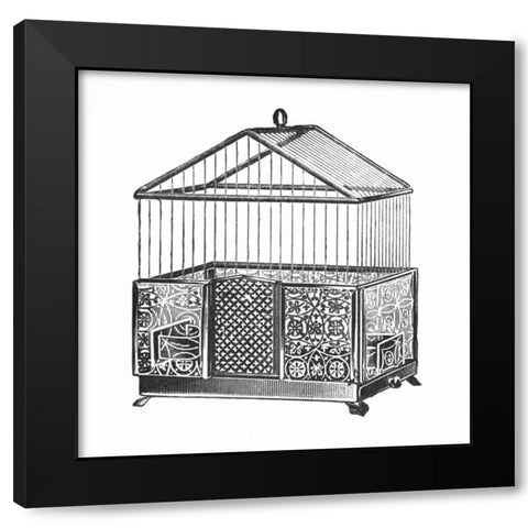 Etchings: Birdcage - Peaked top, patterned base. Black Modern Wood Framed Art Print by Catalog Illustration